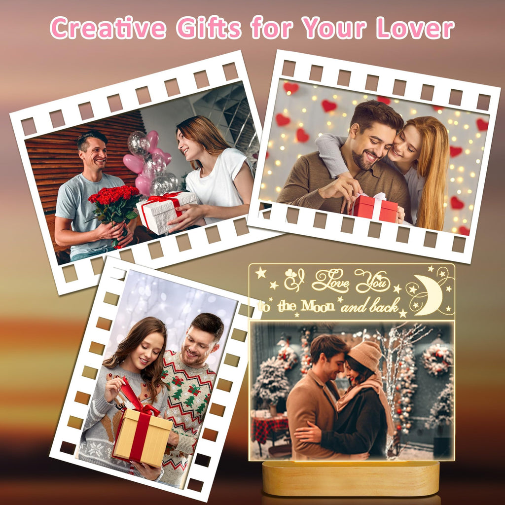 Attivolife Light up Picture Frame, Love You to the Moon and Back Night Light, Customized Valentines Birthday Gifts for Him Her Girlfriend Boyfriend Men Women Couple with Gift Card(4x6 Inch)