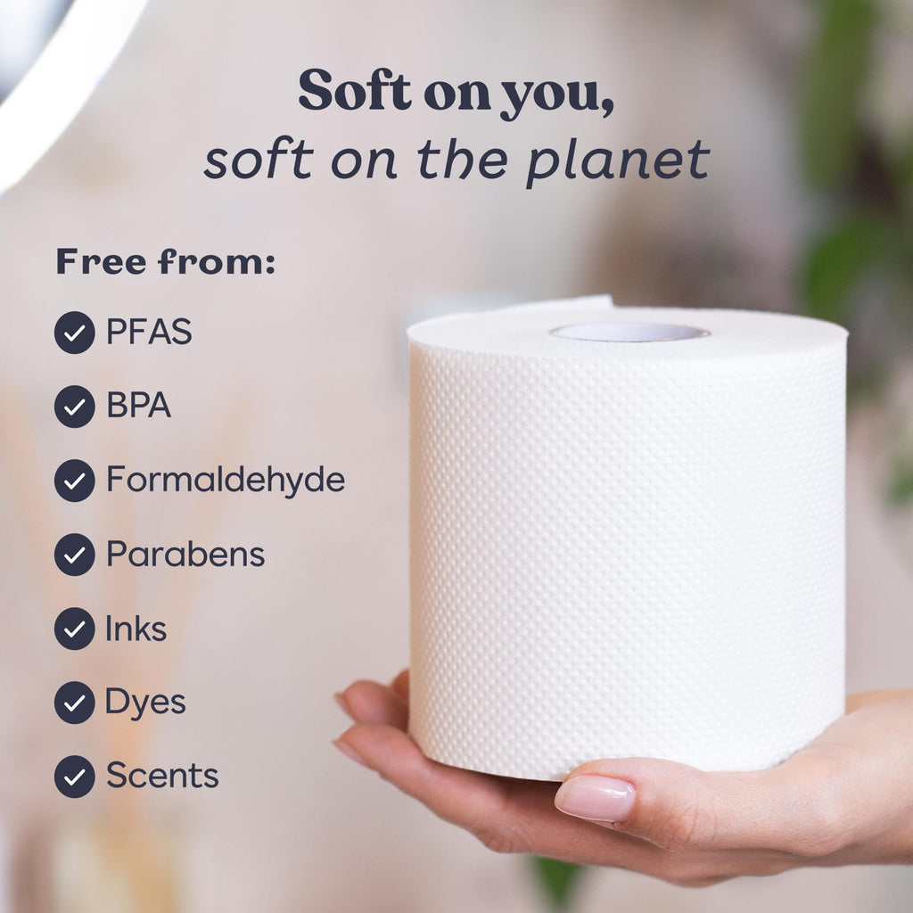 Betterway Bamboo Toilet Paper 3 Ply - Sustainable Toilet Tissue - 12 Long-Lasting Rolls & 360 Sheets Per Roll - Septic Safe - Organic, Plastic & PFAS Free - FSC Certified
