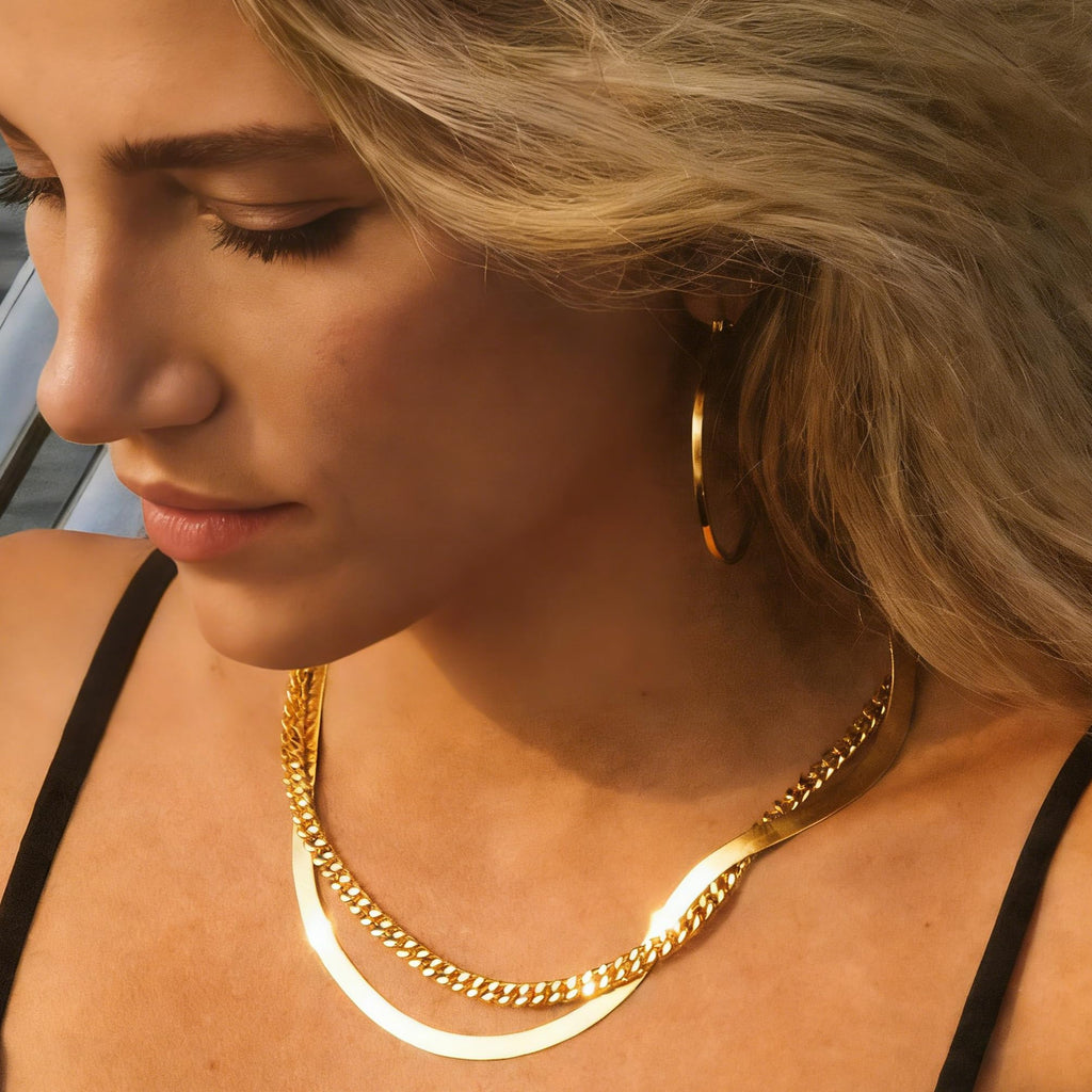 CHESKY Herringbone Necklace for Women, Dainty Gold Chain Necklace 14k Gold Plated 5MM Flat Snake Chain Necklaces Thick Chunky Chain Choker Necklaces for Women jewelry