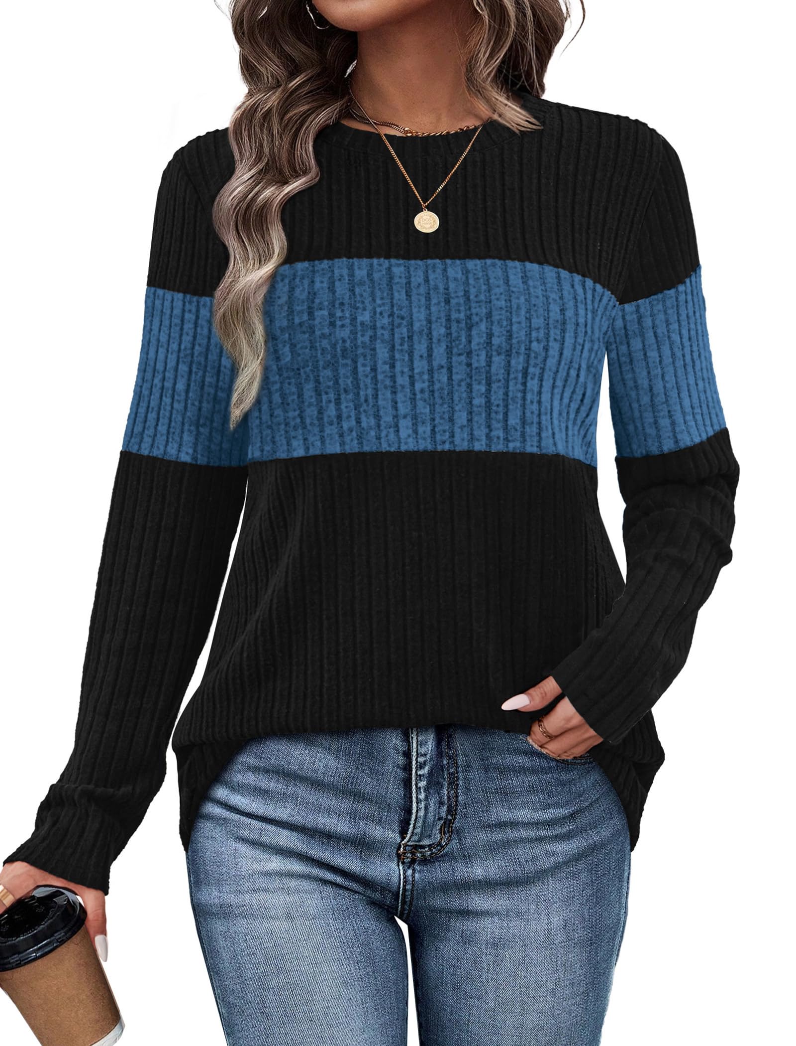 WIHOLL Womens Tops Fall Fashion 2025 Winter Clothing Long Sleeve Blouses Maternity Clothes Plus Size Thanksgiving Outfit Women Blue XL