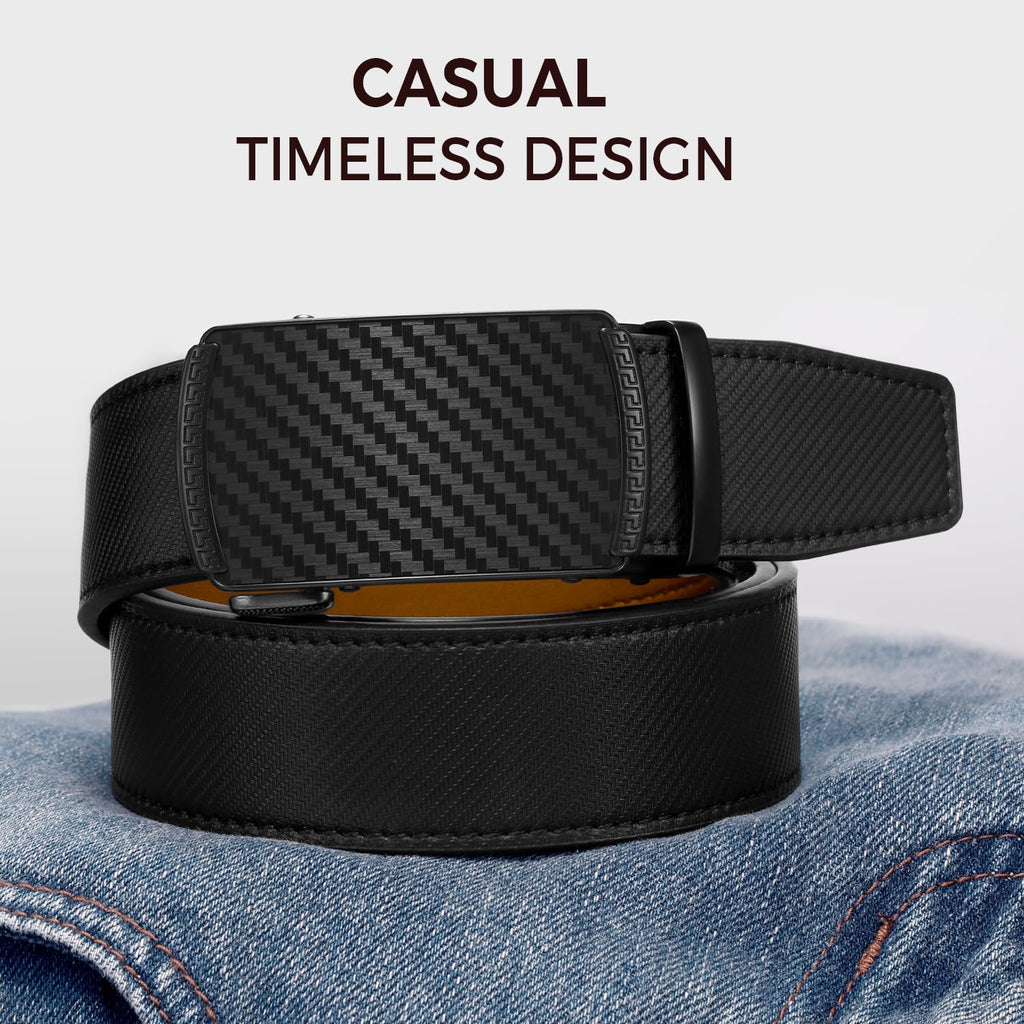 Zitahli Belt Men, Ratchet Belt Dress with 1 3/8" Premium Leather,Slide Belt with Easier Adjustable Automatic Buckle,Trim to Fit Size 30"-36"