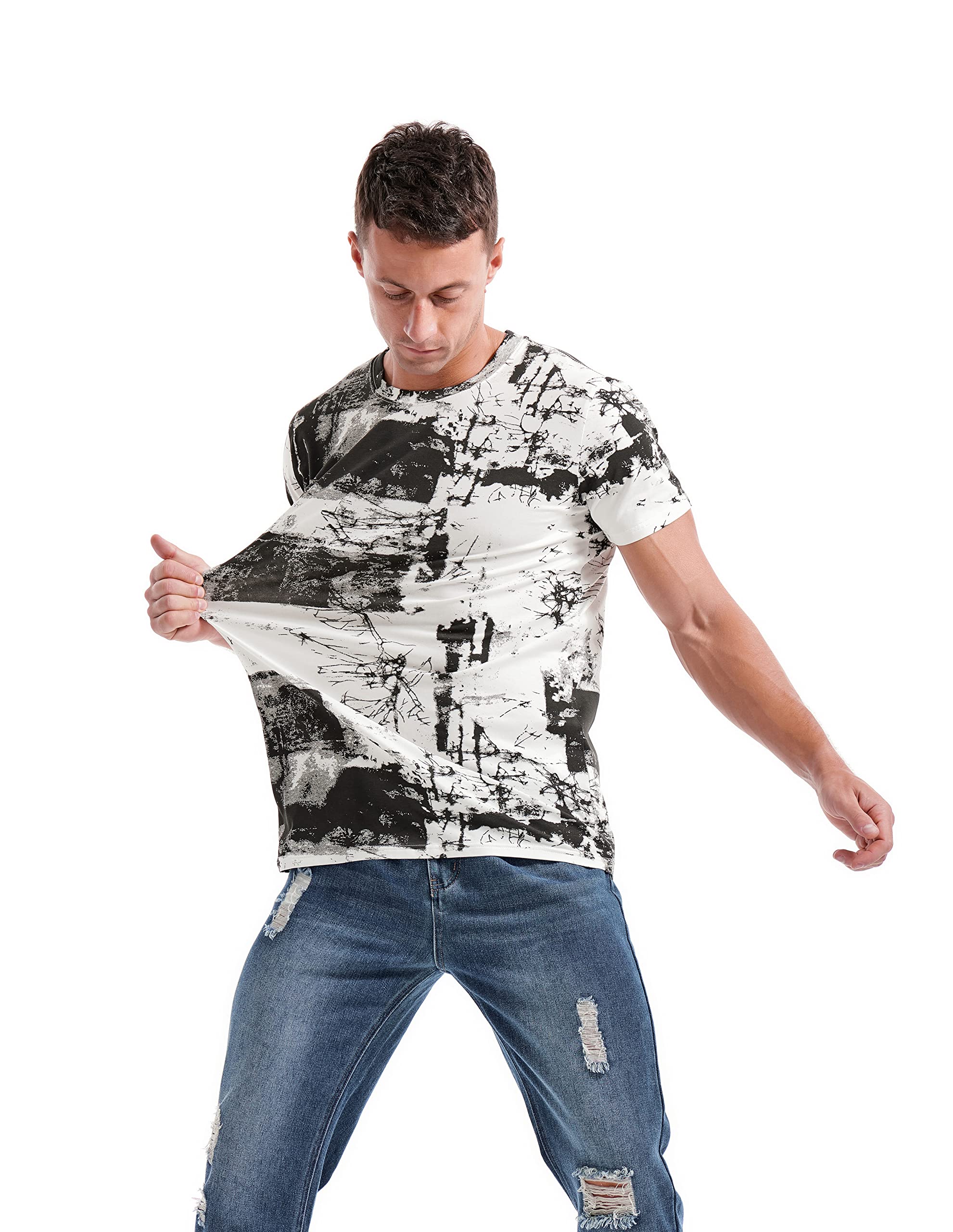 KLIEGOU Mens Hipster Hip-Hop Premiun Tees - Latest Fashion Print T-Shirts White XL