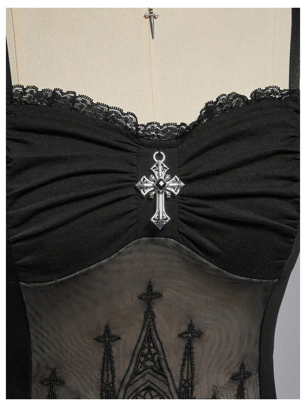 Verdusa Women's Gothic Graphic Sheer Mesh Camisole Tops Ruched Lace Y2K Going Out Tops Black Large