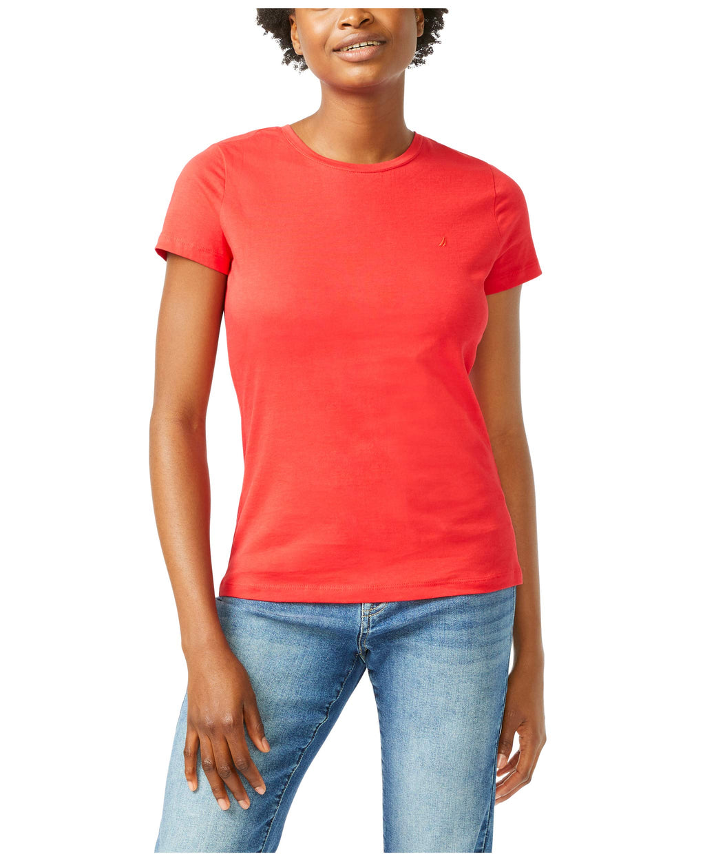 Nautica Women's Classic Fit Crew-Neck J-Class T-Shirt Bright Red