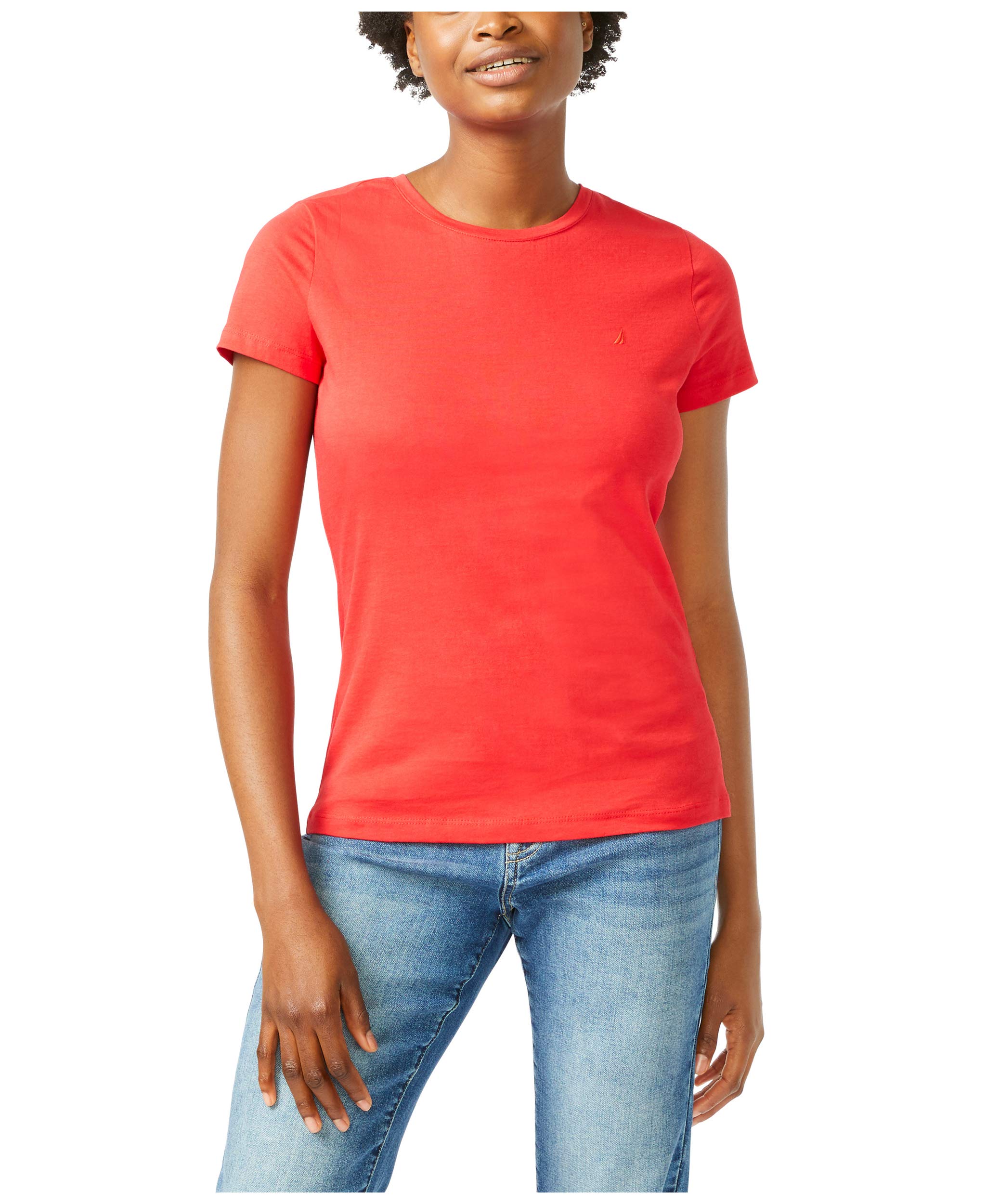 Nautica Women's Classic Fit Crew-Neck J-Class T-Shirt Bright Red