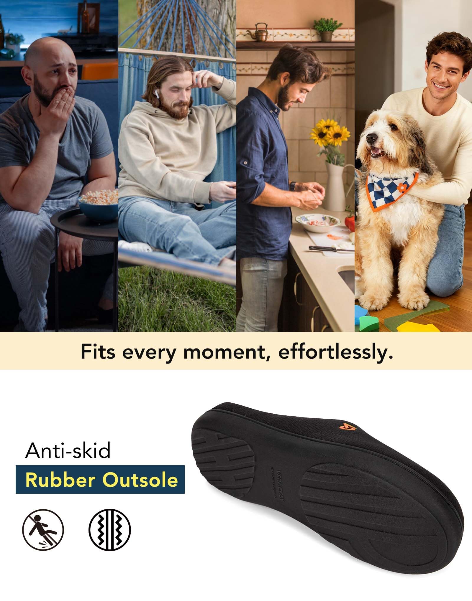 VeraCosy Men's Two-Tone Memory Foam House Slippers Indoor Outdoor Durable Rubber Sole (Dark Gray/Blue, 11-12 US)