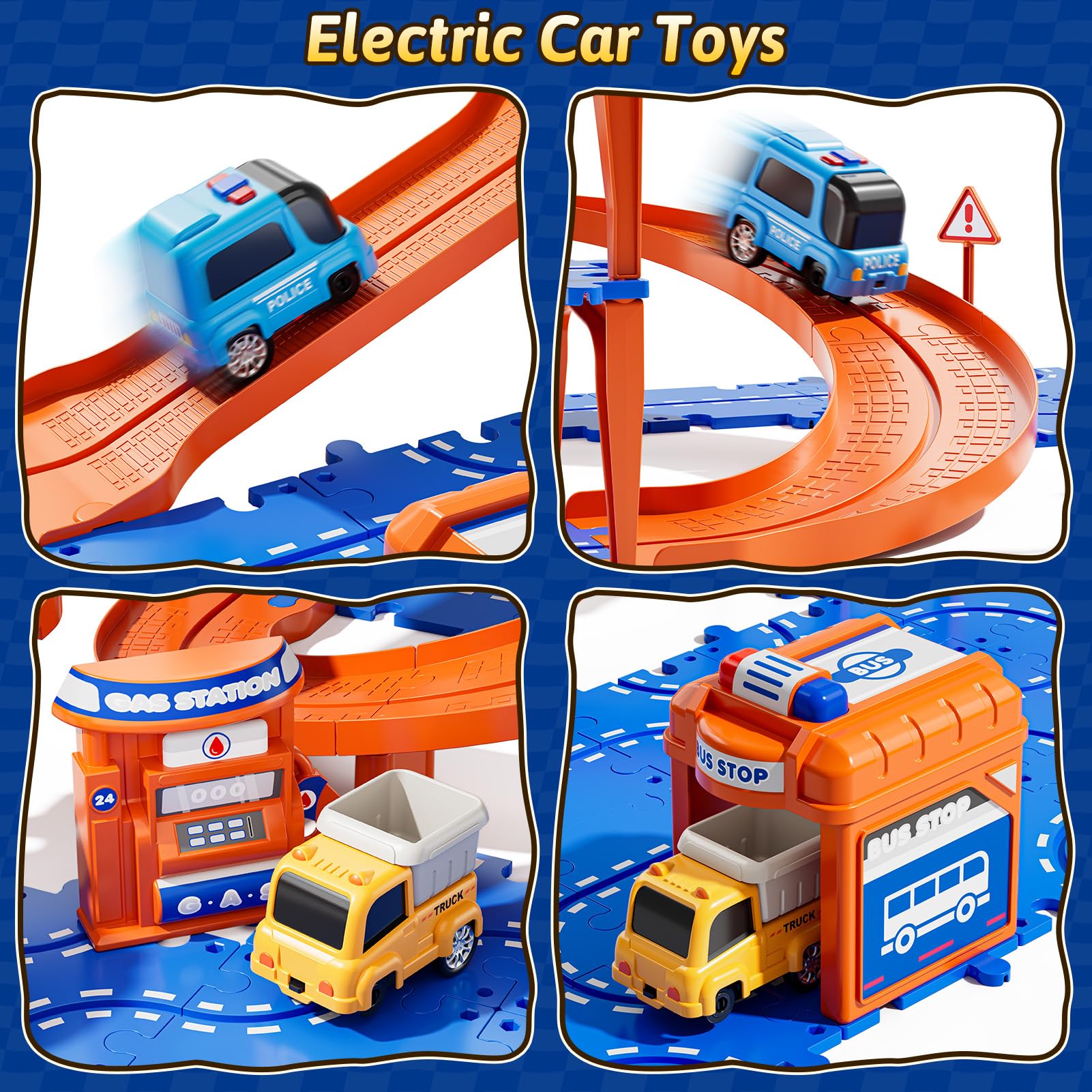Guminnara Toddler Puzzle Race Cars Track Toys for Kids Age 3-5 2-4 Years, 59PCS Puzzles Car Track Set Includes 2 Cars and Road Signs, Educational Birthday Gifts for Kids, Boys and Girls