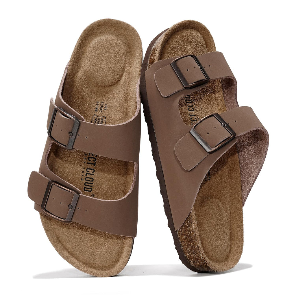 Project Cloud 100% Genuine Leather Flat Sandals Women 2026 Beach Essentials Womens Sandals Memory Foam Vacation Essentials Slides for Women Footwear (Venita, Tan, 8)