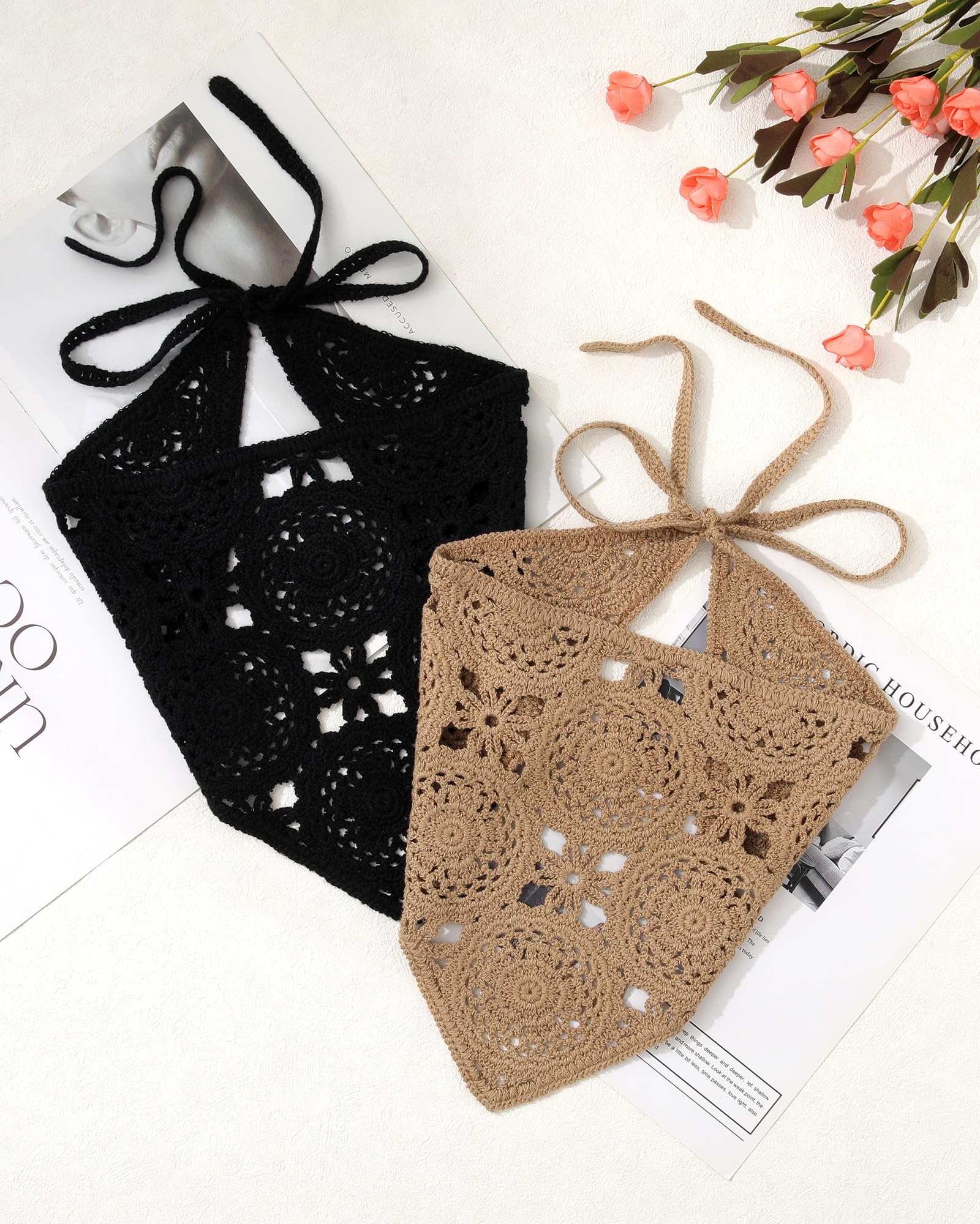 HAIMEIKANG 2 Pcs Crochet Hair Bandanas Headscarf for Women Boho Hair Scarf