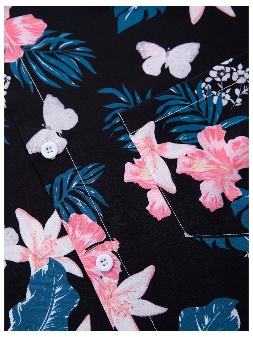 GORGLITTER Men's Vacation Beach Cruise Summer Outfits 2 Piece Shorts Set Hawaiian Button Down Shirt and Shorts Black and Pink Floral Large
