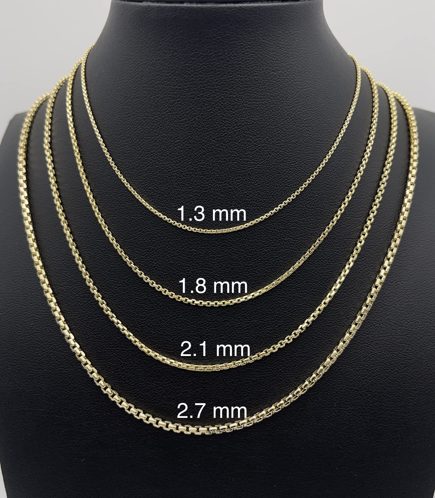 JEWELHEART 14K Real Gold Round Box Chain 2.1mm Yellow Real Gold Chains For Men Diamond Cut Link Chain Necklace For Women with Lobster Clasp 20"