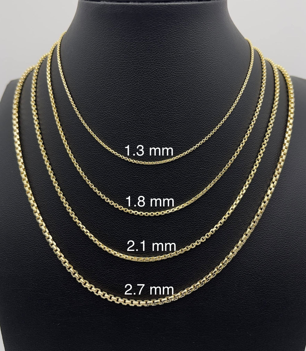JEWELHEART 14K Real Gold Round Box Chain 1.8mm Yellow Real Gold Chains For Men Diamond Cut Link Chain Necklace For Women with Lobster Clasp 24"