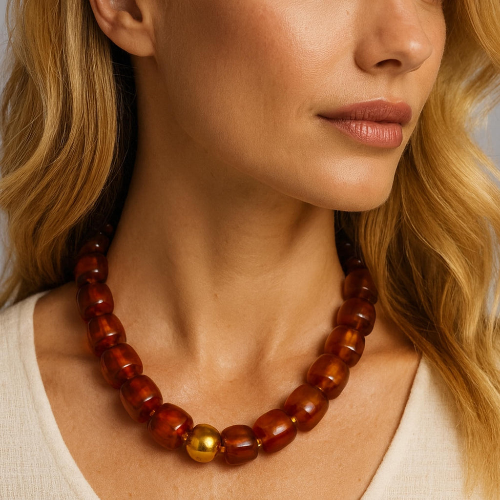 Mchic Amber Beaded Strand Necklace for Women: Adjustable Boho Chunky Acrylic Square Bead Choker Handmade Summer Beach Jewelry Stainless Steel Necklace Unique Gift for Her