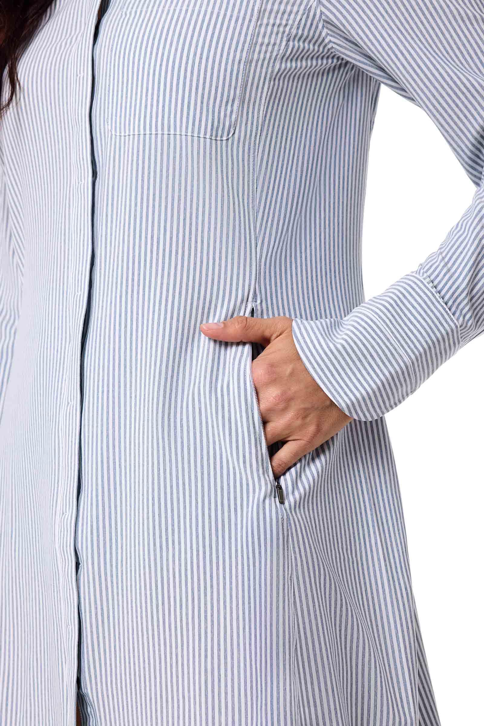 Travel Dress - UPF 50+ Sun Protection - Malta in White/Navy Stripe