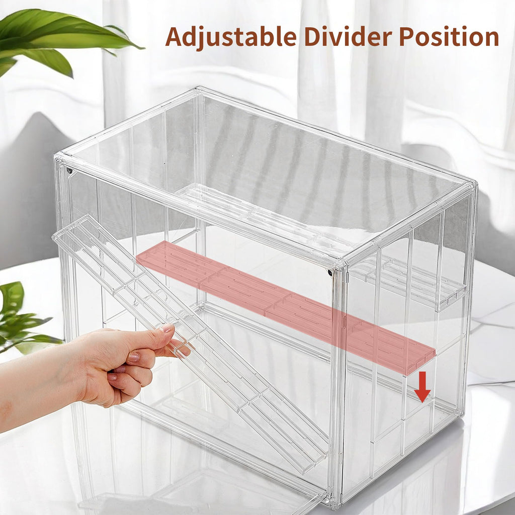 Clear Acrylic Display Case Upgrade 4 Tier Figure Display Case with 3 Movable Dividers, Stackable Display Box Showcase with Magnetic Door for Collectibles (Large-2pack)