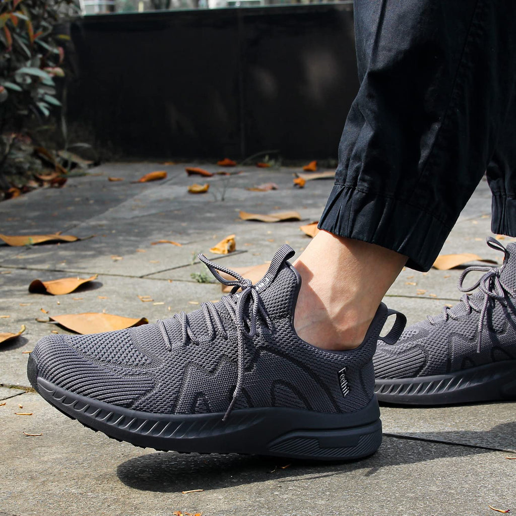 Feethit Mens Non Slip Running Shoes Lightweight Breathable Slip on Walking Tennis Shoes Casual Comfortable Sneakers Dark Gray 8