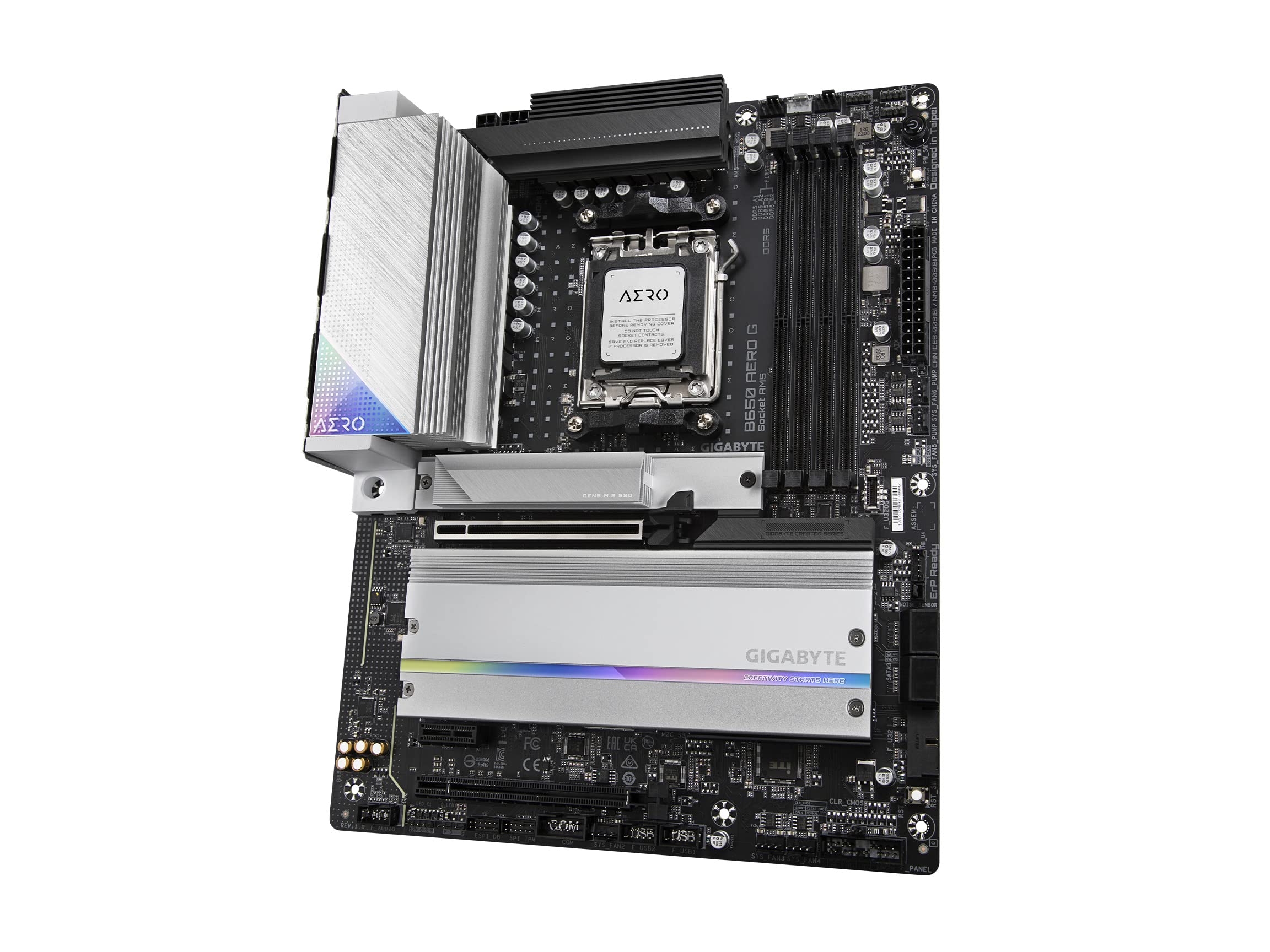 GIGABYTE B650 AERO G AMD AM5 ATX Motherboard, Support Ryzen 9000/8000/7000 Series, DDR5, Twin 16 Power Phase, DDR5, PCIe 5.0 M.2, USB-C 3.2 Gen 2, WIFI6E, 2.5GbE, EZ-Latch, Q-Flash, VisionLINK