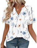 Zeagoo Shirts for Women Short Sleeve Floral Blouses Clothes Business Work Dressy Outfits White Flowers XL