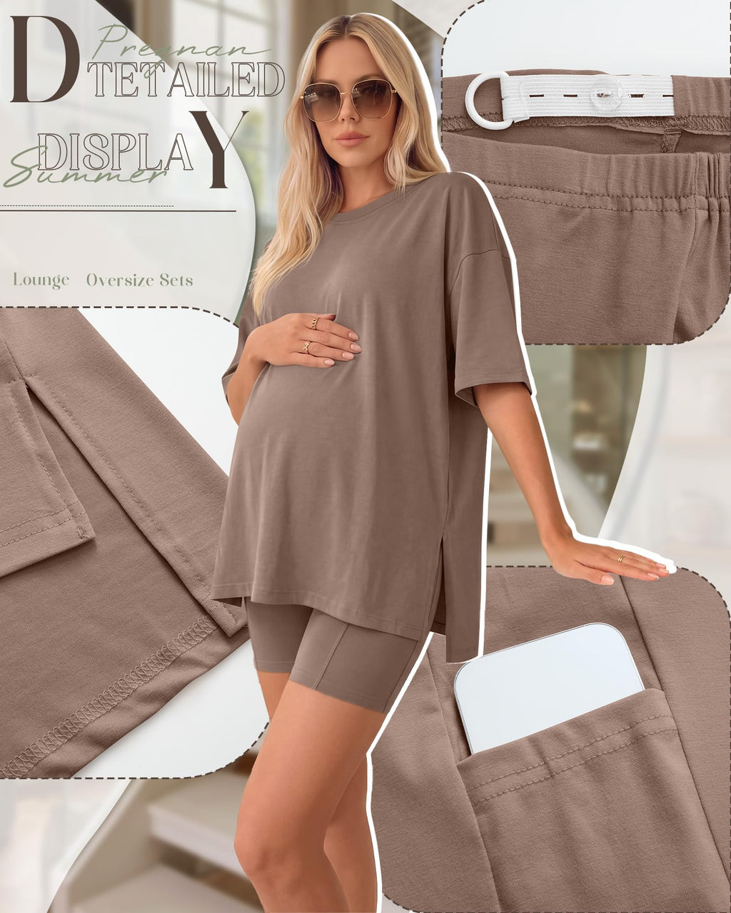 Huukeay Women's Maternity Set 2 Piece Outfits, Brown, X-Large