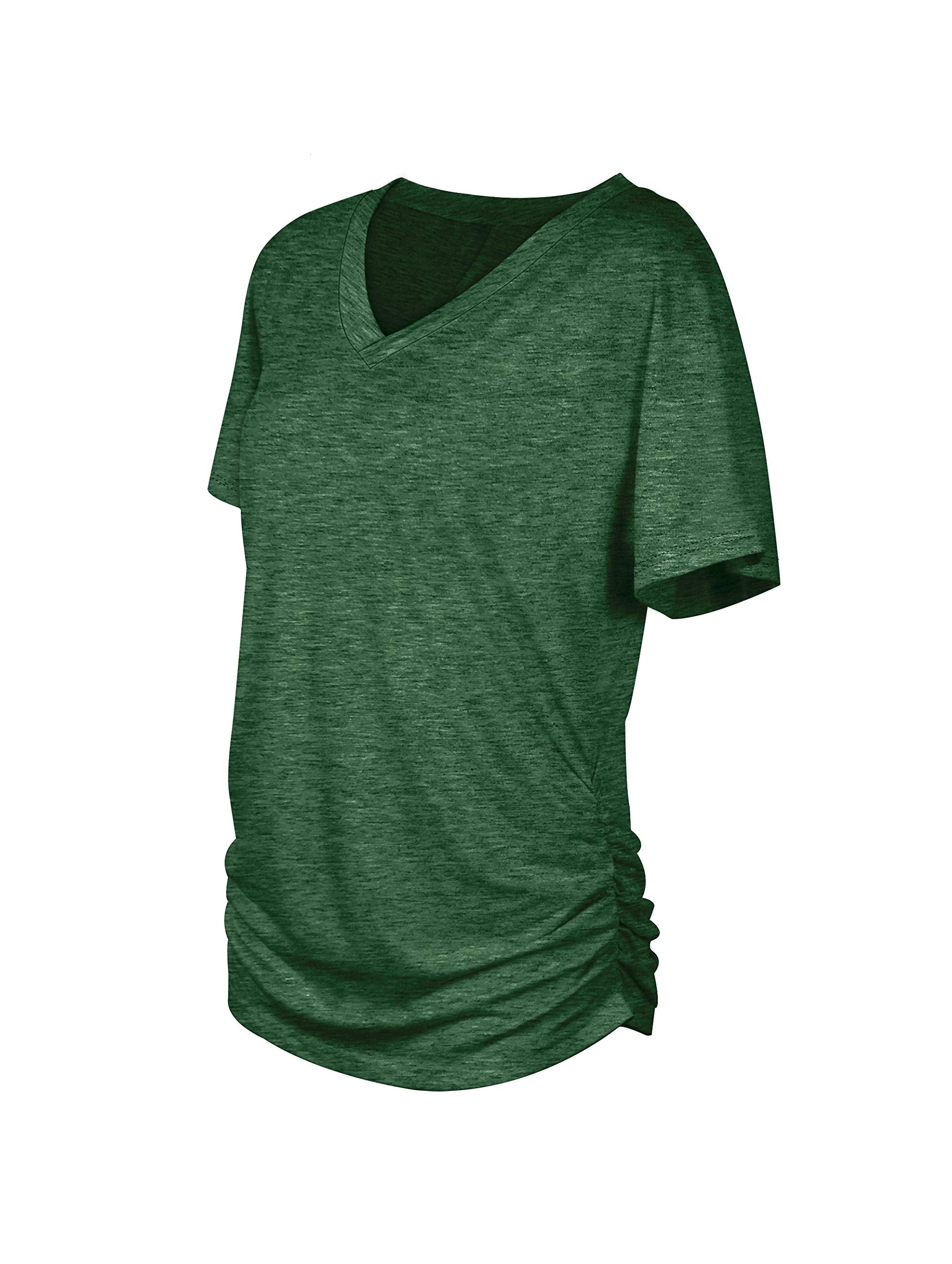 WIHOLL V Neck T Shirts for Women Summer Short Sleeve Dolman Tops Loose Fitting Oversized Plus Size Spring Clothes Vacation Outfits Green 2XL