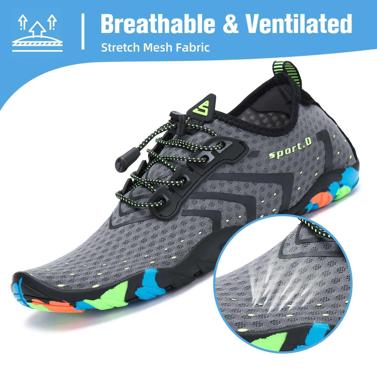 Mishansha Water Shoes for Women Men, Quick-Dry Barefoot Swim Shoes with Drainage Holes, Lightweight Aqua Shoe for Beach Pool River Boating Yoga Walking 10.5 Women/8.5 Men Battleship Grey