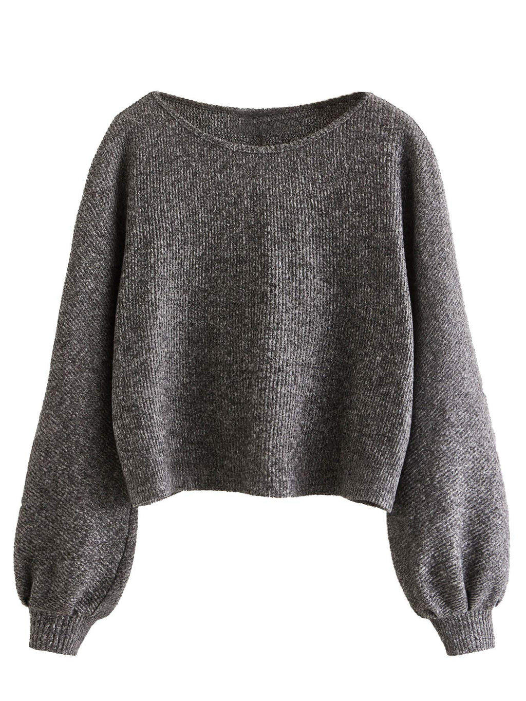 SweatyRocks Women's Casual Crewneck Raglan Long Sleeve Ribbed Knit Crop Top Cropped Sweater Grey M