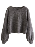 SweatyRocks Women's Casual Crewneck Raglan Long Sleeve Ribbed Knit Crop Top Cropped Sweater Grey M