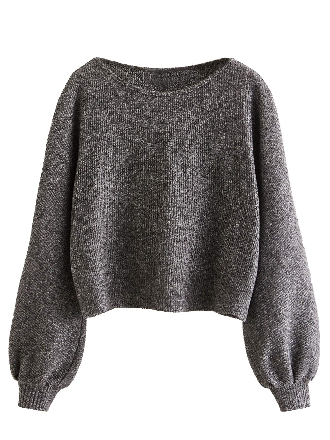 SweatyRocks Women's Casual Crewneck Raglan Long Sleeve Ribbed Knit Crop Top Cropped Sweater Grey M