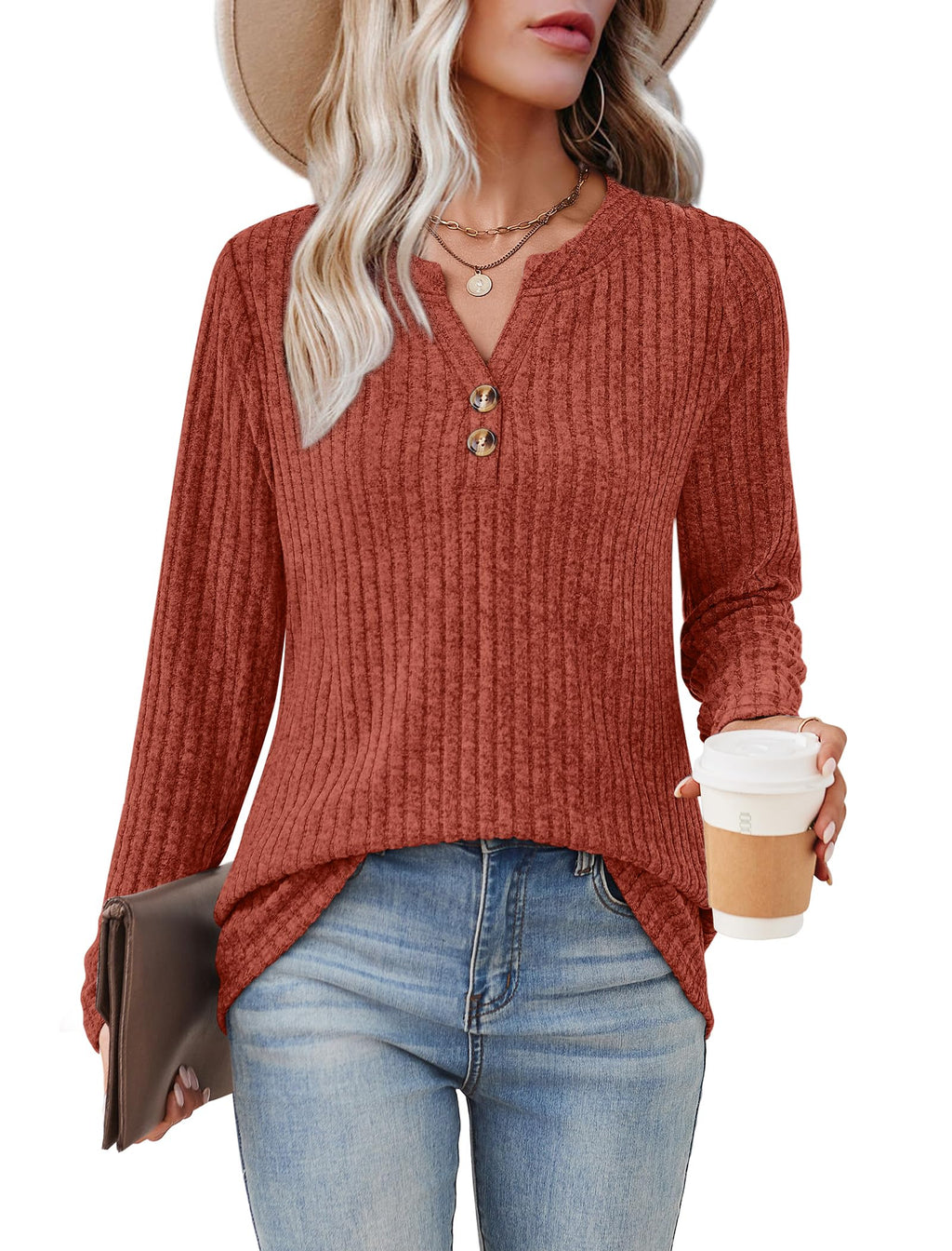 Sampeel Womens Tops Trendy Fall Clothes 2025 Fashion Outfits Winter Clothing Fashion Ladies Sweaters Dressy Casual Shirts Thanksgiving Outfits Comfiest Airport Caramel L