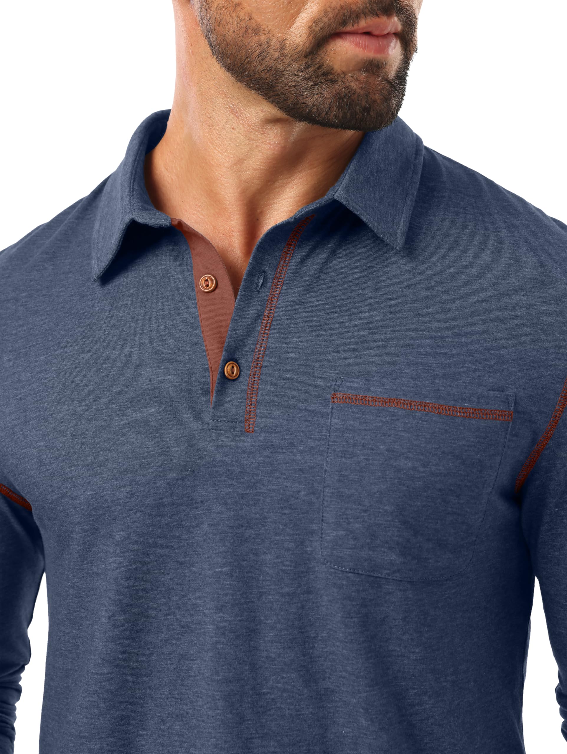 Sailwind Mens Long Sleeve Polo Shirts Cotton Fashion Casual Classic Collared Golf Shirts Navy Blue