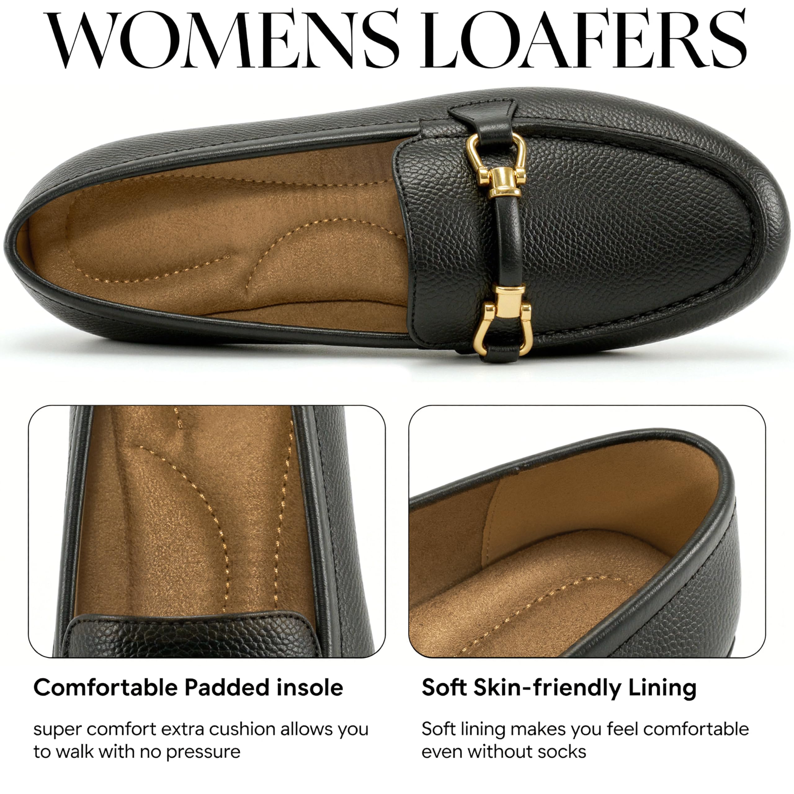 HARENCE Loafers for Women Comfortable Slip On Business Work Flats Shoes Casual Driving Moccasins Penny Loafer Black