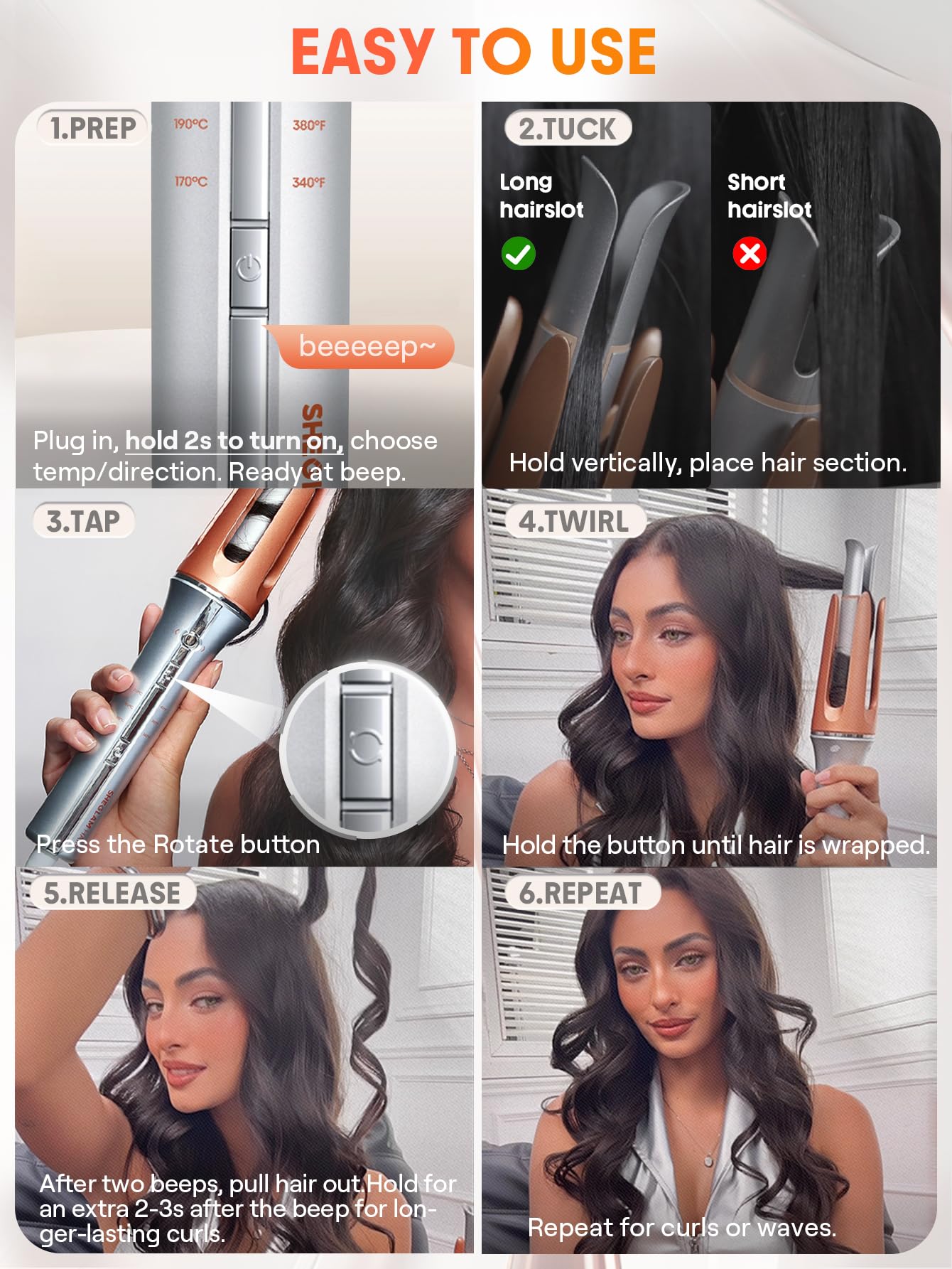 SHEGLAM Curling Iron Automatic Gift for Woman (Gold, 1 inch)
