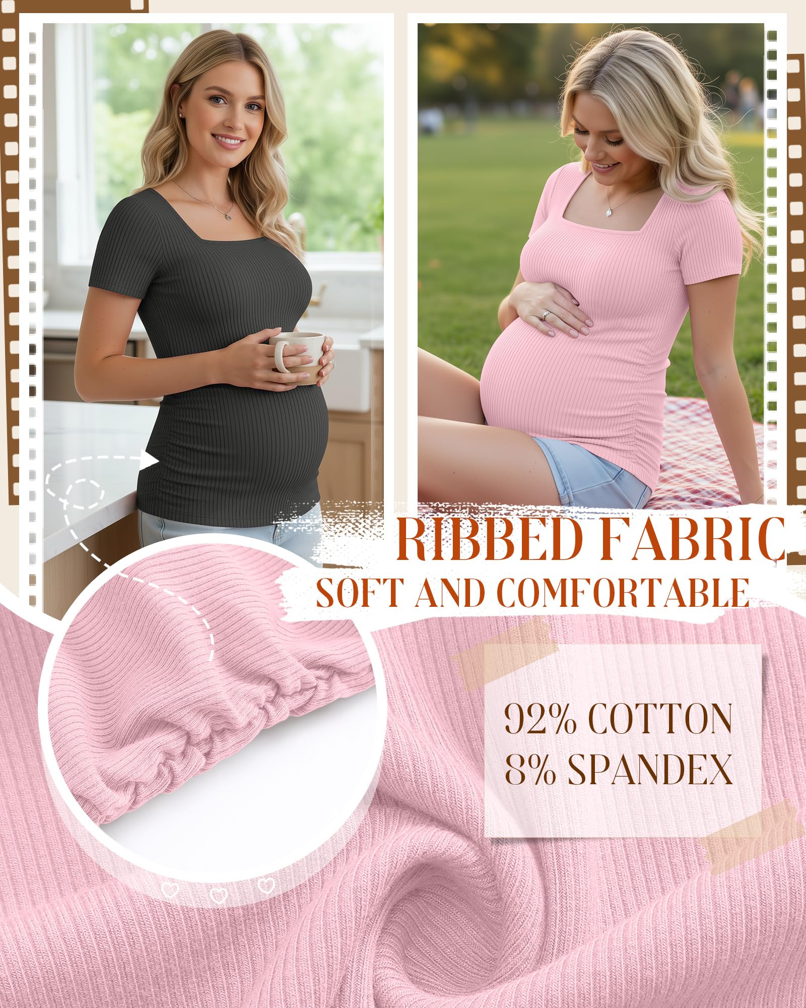 Huukeay 4 Pack Women's Short Sleeve Maternity Shirts, Small, 4-Color