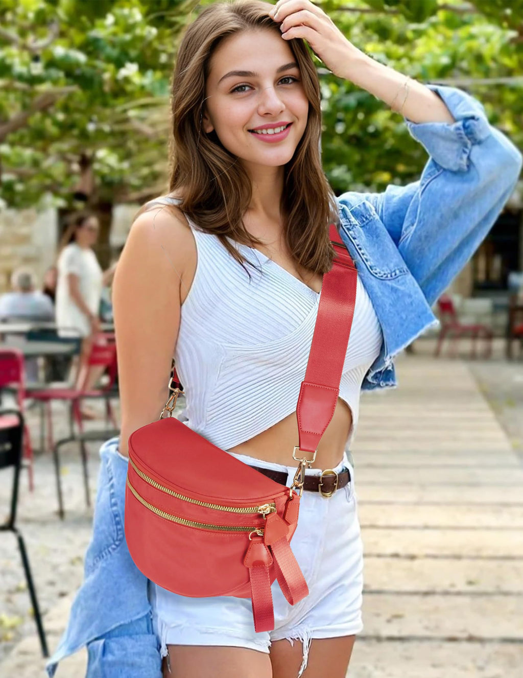 Spacious Nylon Crossbody Bag Bum Bag Handbags Wallets Purses Trendy Shoulder Bag for Women (red)