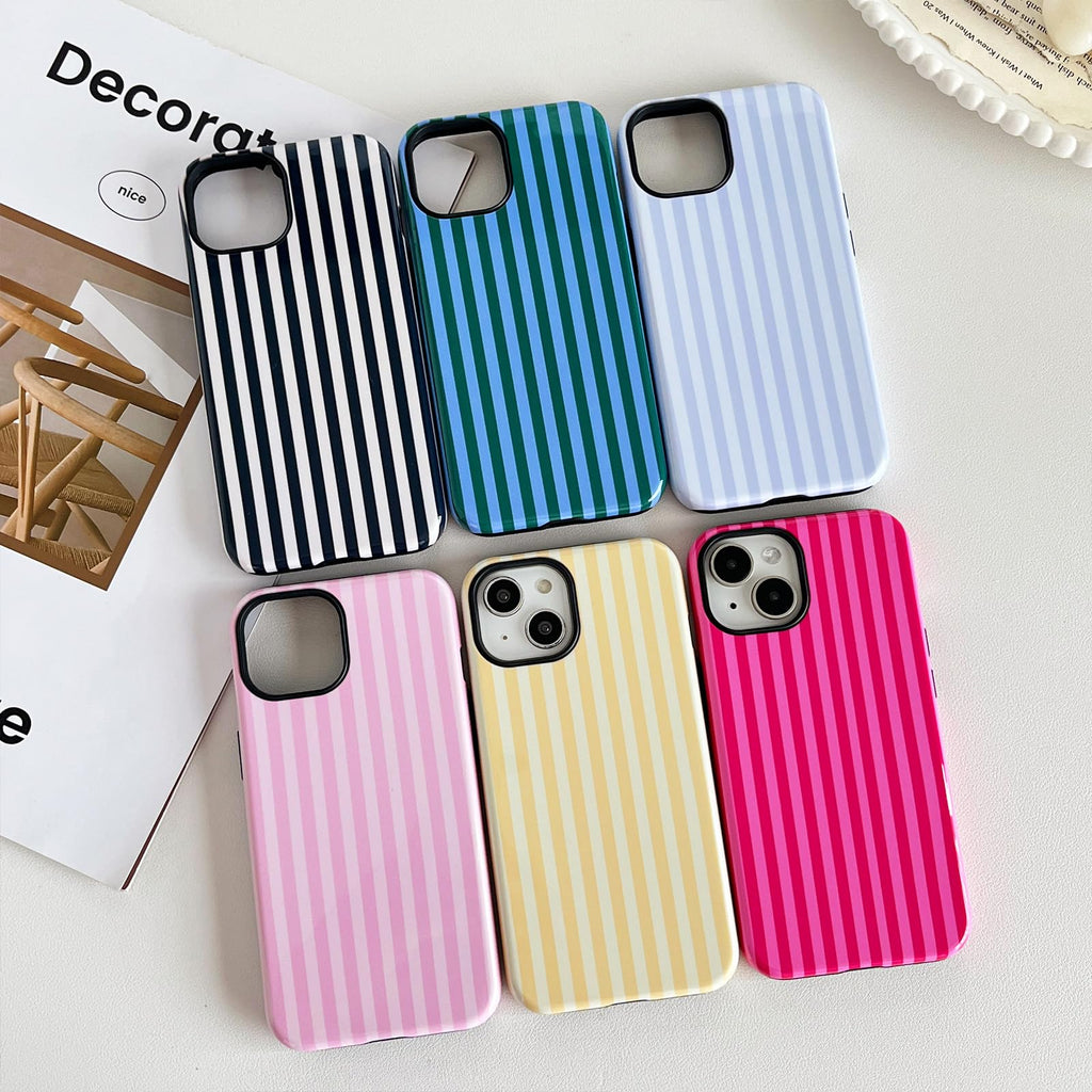 CHEDEMK Compatible with iPhone 15 Case, Cute Fashion Aesthetic Striped Pattern Cover for Women, Shockproof Soft TPU and Hard PC Protective Phone Case for iPhone 15 6.1"- Pink