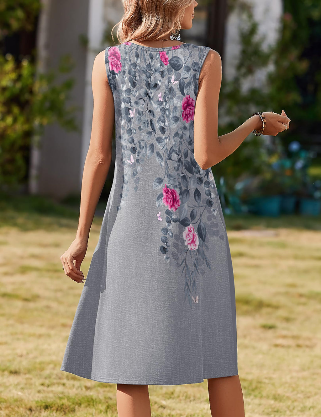 Zeagoo Womens Vacation Dresses Dresses for Women 2026 Wedding Guest Sleeveless Floral A-Line Midi Tank Dress Beach Vacation Hawaiian Casual Cute Petite Grey XXL