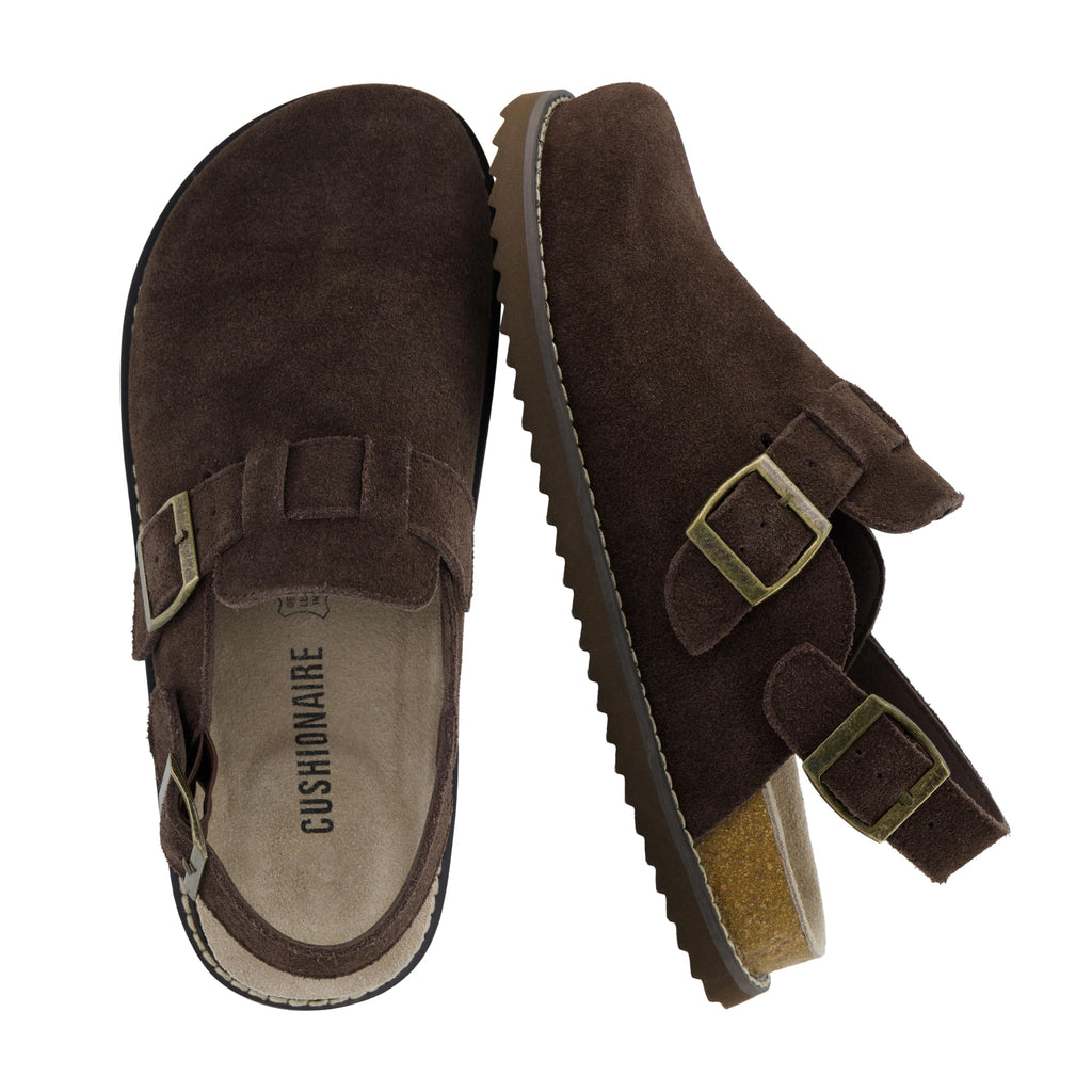 CUSHIONAIRE Brooklyn Suede Womens Slides– Comfortable Clog Mules with Adjustable Buckles – Summer Shoes for Women,CHOCOLATE 11W