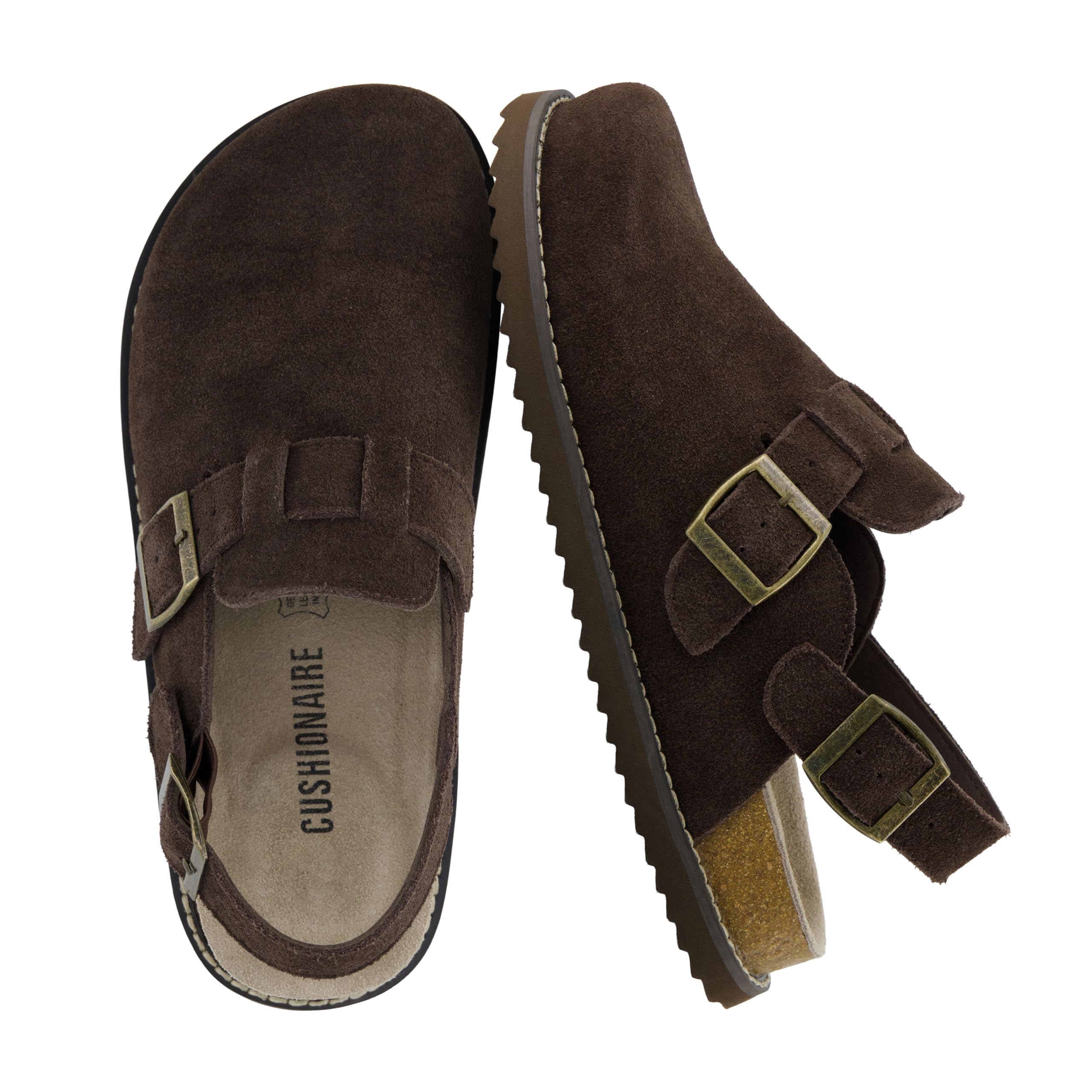 CUSHIONAIRE Brooklyn Suede Womens Slides– Comfortable Clog Mules with Adjustable Buckles – Summer Shoes for Women,CHOCOLATE 11W