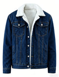 Springrain Men's Sherpa Fleece Lined Denim Jacket Warm Winter Trucker Jacket Cowboy Jean Jacket(DarkBlue-XS)