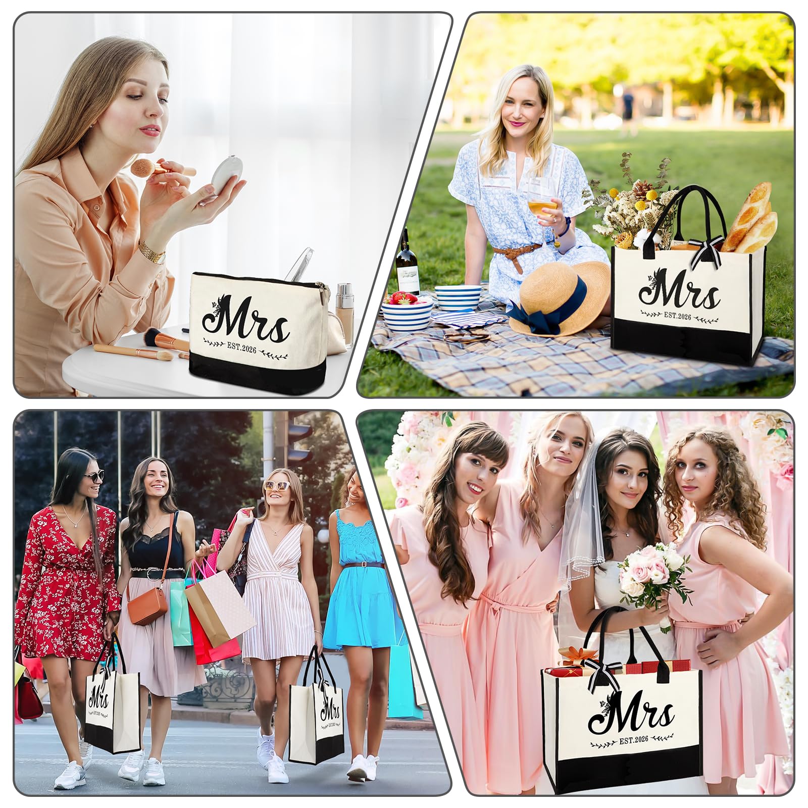Vanqruo Mrs 2026 Bride Canvas Tote Bag with Makeup Bag, Wedding Gifts for Bridal Shower Bachelorette Party Engagement Honeymoon, Miss to Mrs, Bride to Be Gifts