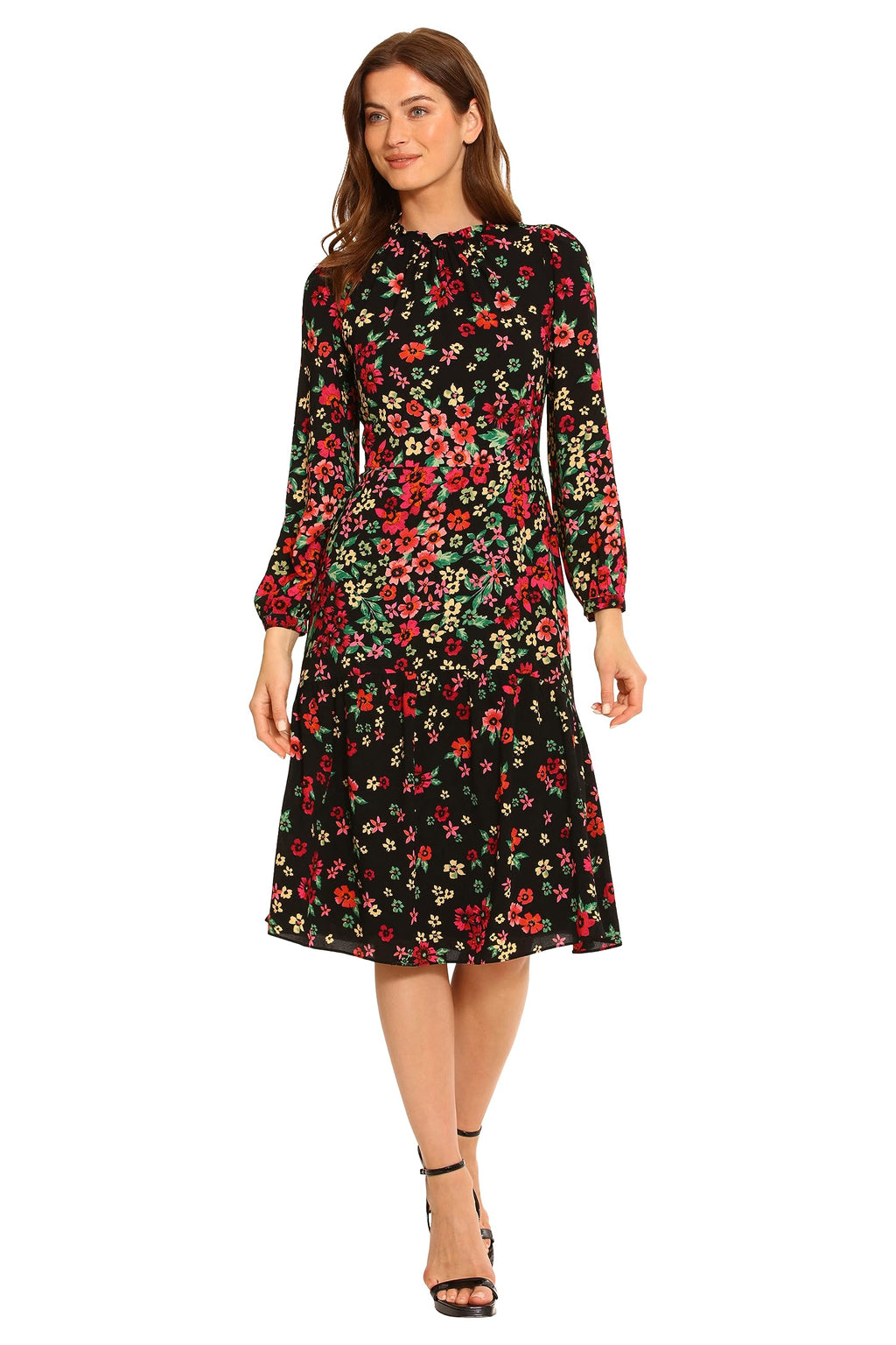 Maggy London Women's Dresses Long Sleeve Ruffle Mock Neck Dress