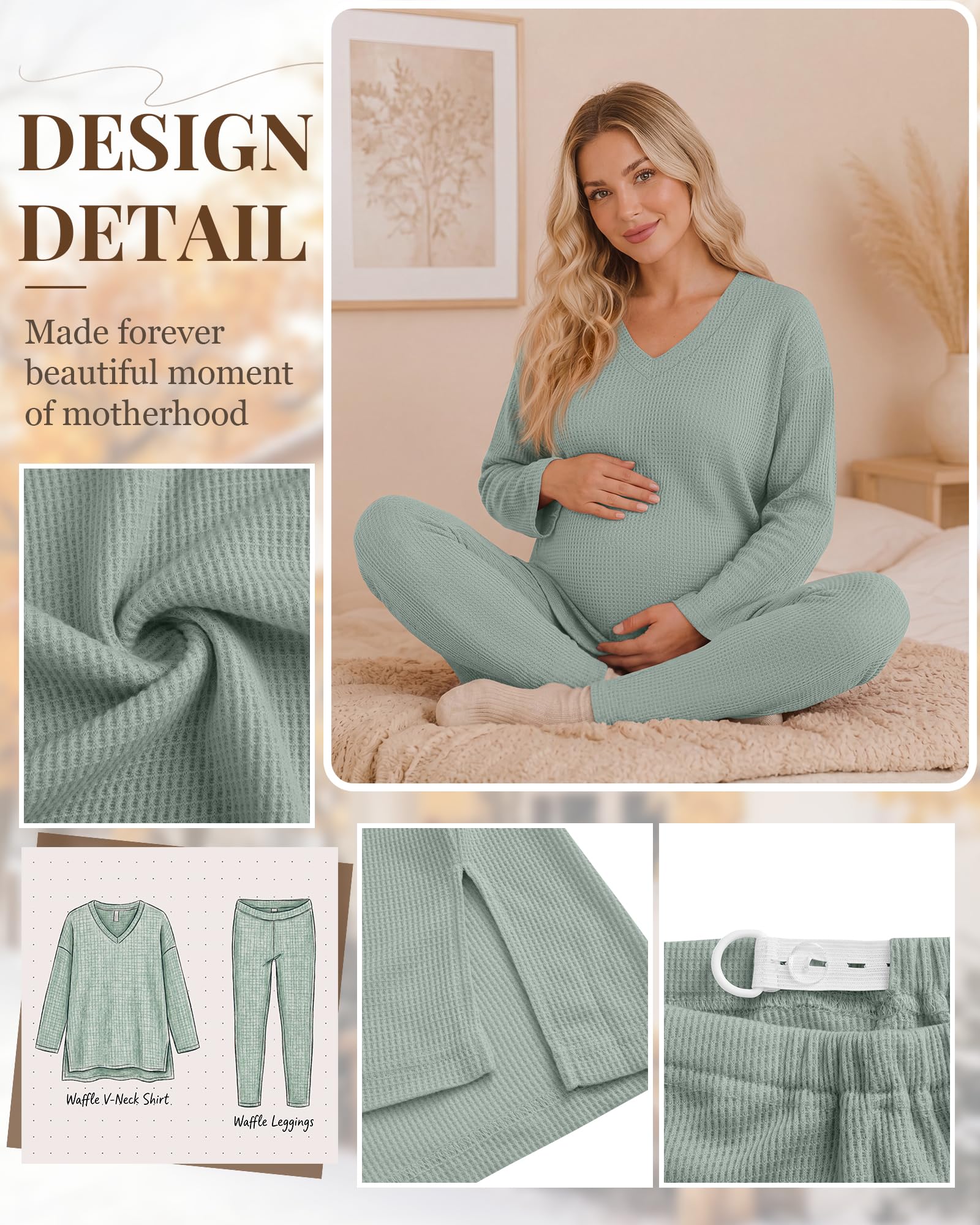 Huukeay Women's Maternity Lounge Set 2 Piece Outfits,Gray Green,Small