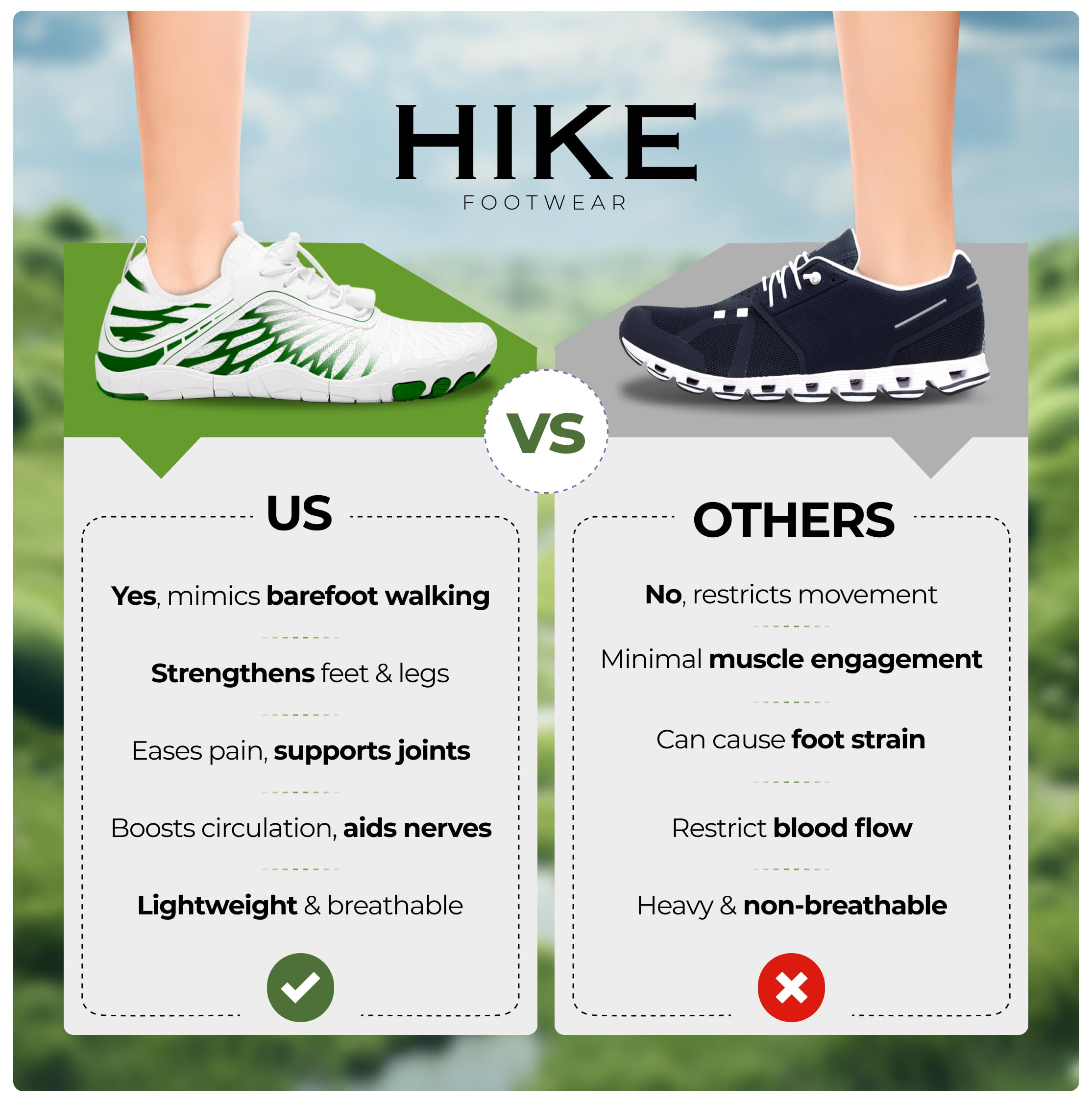 Hike Footwear Breathable Wide Toe Barefoot Shoes for Men & Women - Non-Slip Minimalist Athletic Footwear for Walking, Running, Hiking, and Daily Wear.