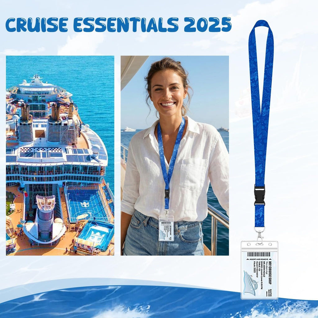 6 Pack Lanyards for Cruise Ship Cards with Waterproof ID Card Badge Holders for Royal Caribbean Cruise Essentials 2026（Ocean）