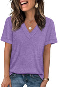 WIHOLL Womens Summer Tops Short Sleeve Casual V Neck T Shirts Loose Fit Trendy Fashion Travel Outfits Solid Color Purple XXL