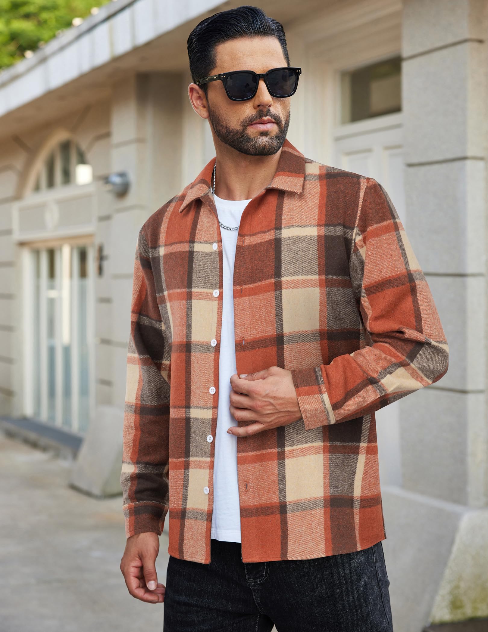 COOFANDY Men's Flannel Shirts Casual Button Down Plaid Shirt Jacket Long Sleeve Fleece Shacket