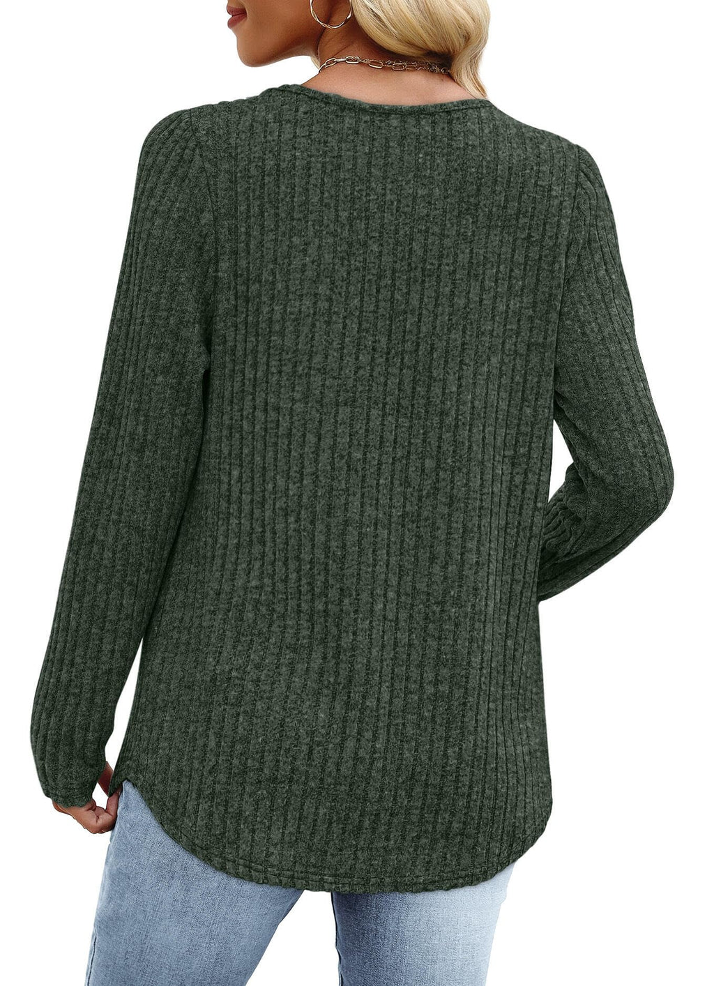 WIHOLL Fall Outfits for Women 2026 Long Sleeve Shirts for Women Dressy Casual Womens Boho Tops Trendy Sweaters Early Fall Fashion Clothing Old Money Clothes School Outfits for Teachers Green L
