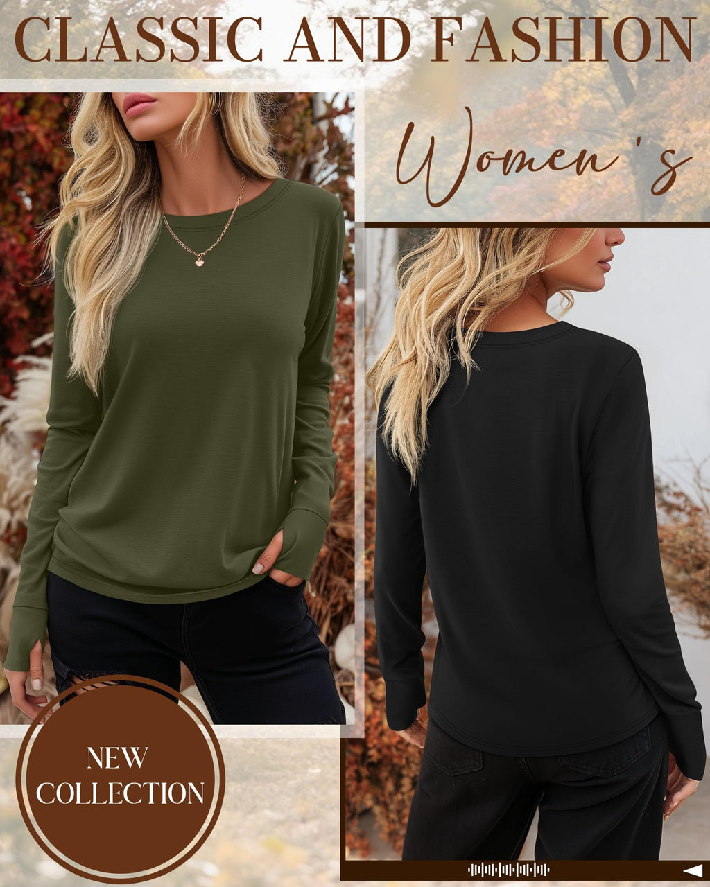 Huukeay 3 Pack Womens Long Sleeve Cotton Shirts, 3-Color, Medium