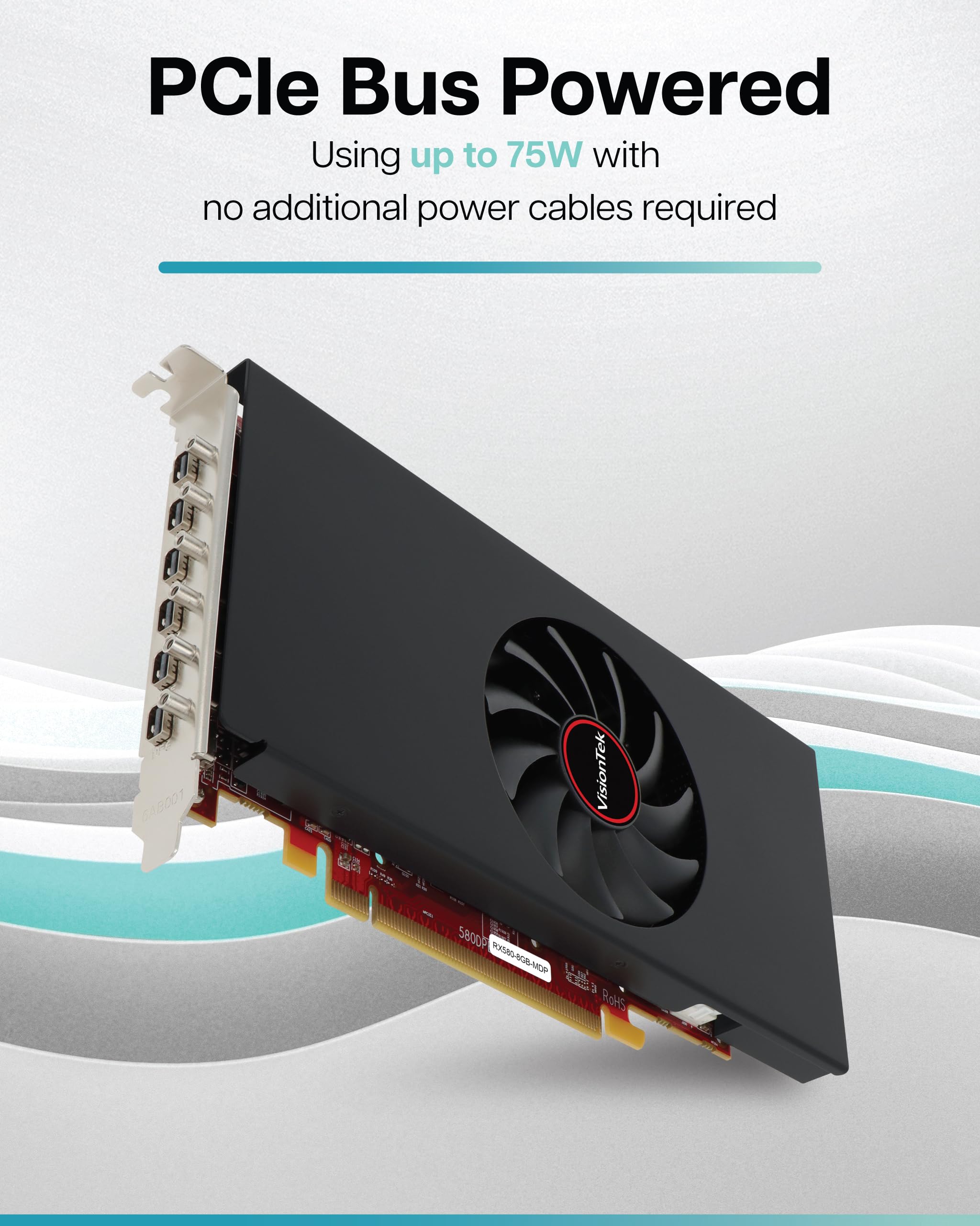 VisionTek AMD Radeon RX 580 8GB GDDR5 Single Slot Video Graphics Card for PC 256-Bit DirectX 12, 75W Bus Power, PCI Express X16 3.0, 6 mini DisplayPort