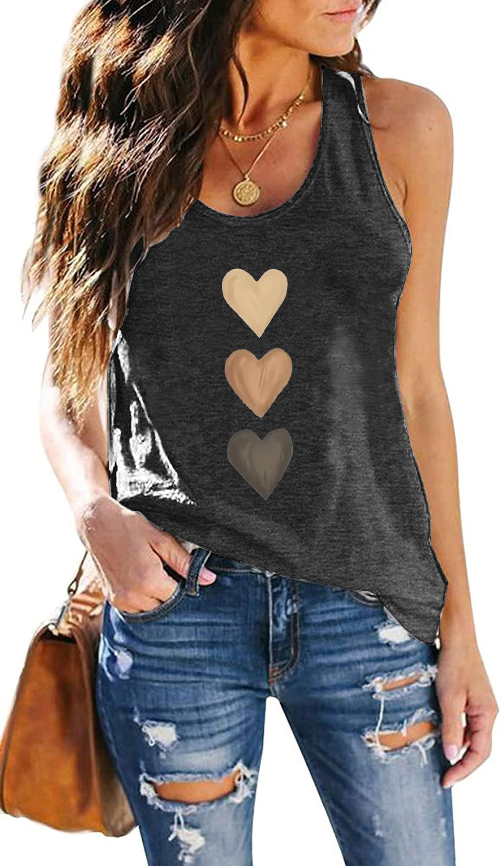 Boho Tank Tops for Women Retro Heart Graphic Tops Ladies Summer Basic Vacation Tank Tops 2025 Trendy Sleeveless T Shirt (Dark Gray4,S)